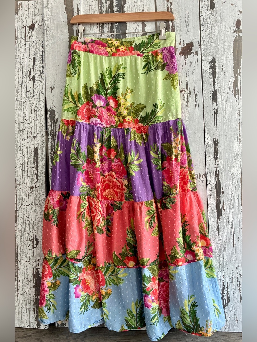 FARM Rio Boho Floral Tiered Ruffle Maxi Skirt Sz M